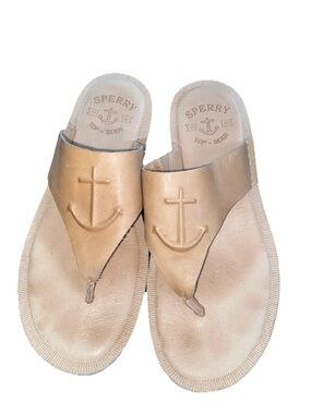 Sperry Top Sider Women’s Size 8 Tan Leather Sandals Anchor Embossed